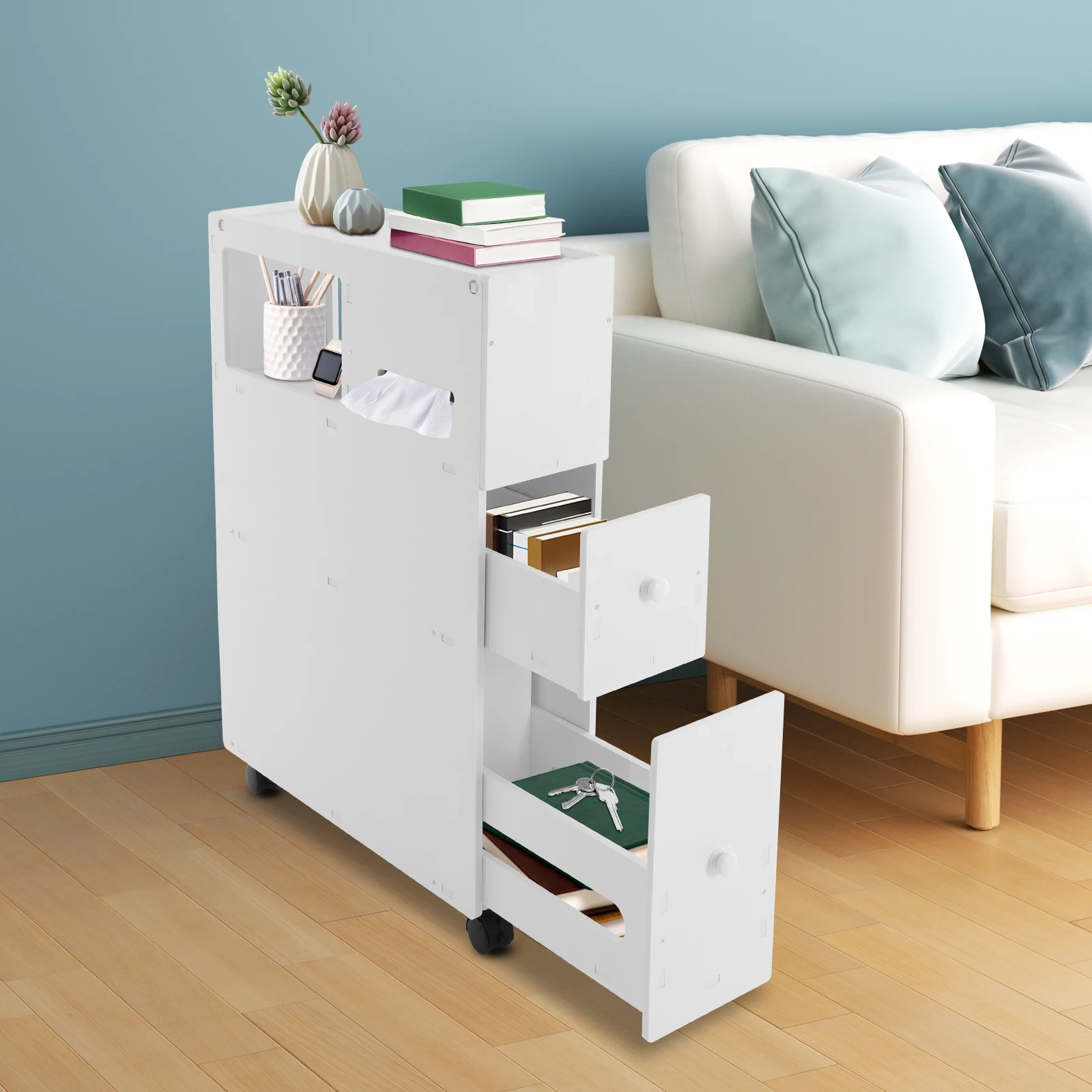 Slim Rolling Bathroom Storage Cabinet - Image 5
