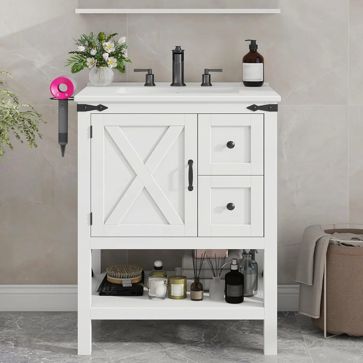 Tall Bathroom Storage Cabinet with 5-Tier Shelves and Double Doors - Image 3