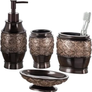 4-Piece Bronze Finish Bathroom Essentials Set
