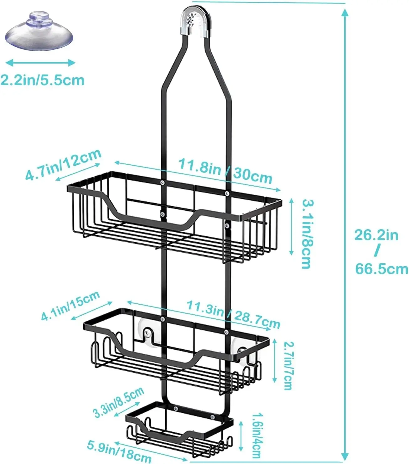 3-Tier Overhead Hanging Shower Caddy Organizer - Image 3