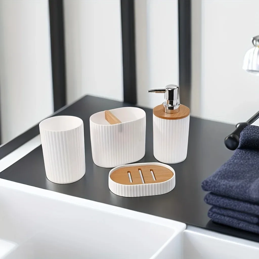 4-Piece Bamboo Accent Bathroom Essentials Set - Image 6
