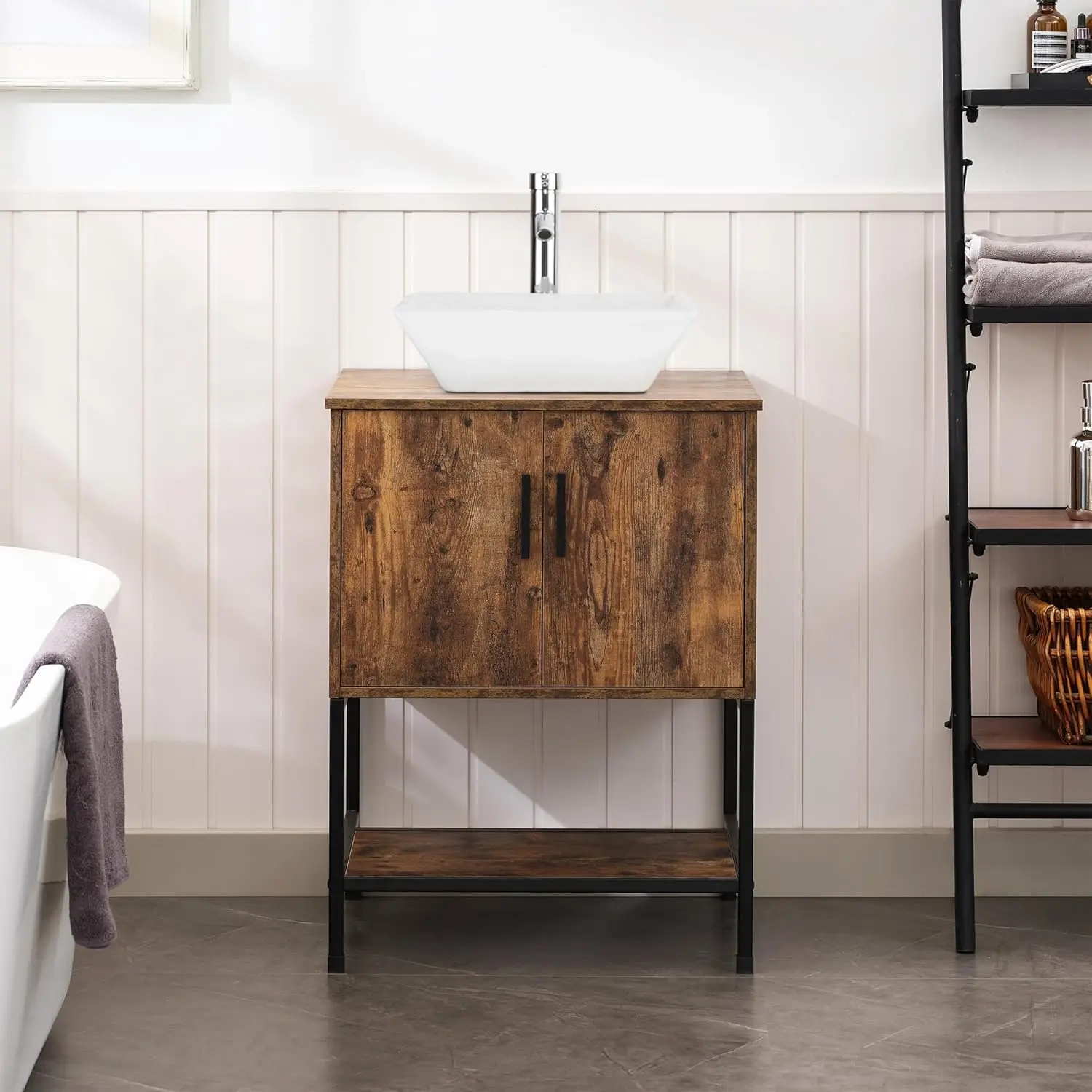 24-Inch Rustic Brown Bathroom Vanity with Vessel Sink Option and Open Shelf - Image 15
