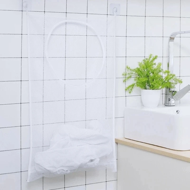Wall Hanging Foldable Mesh Laundry Storage Bag with Hook - Image 4