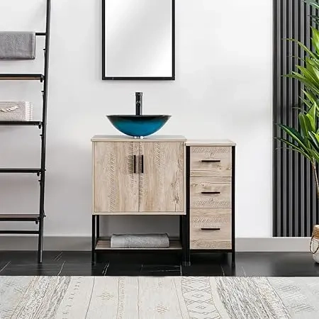 36-Inch Bathroom Vanity Cabinet with Vessel Sink and Side Storage - Image 10