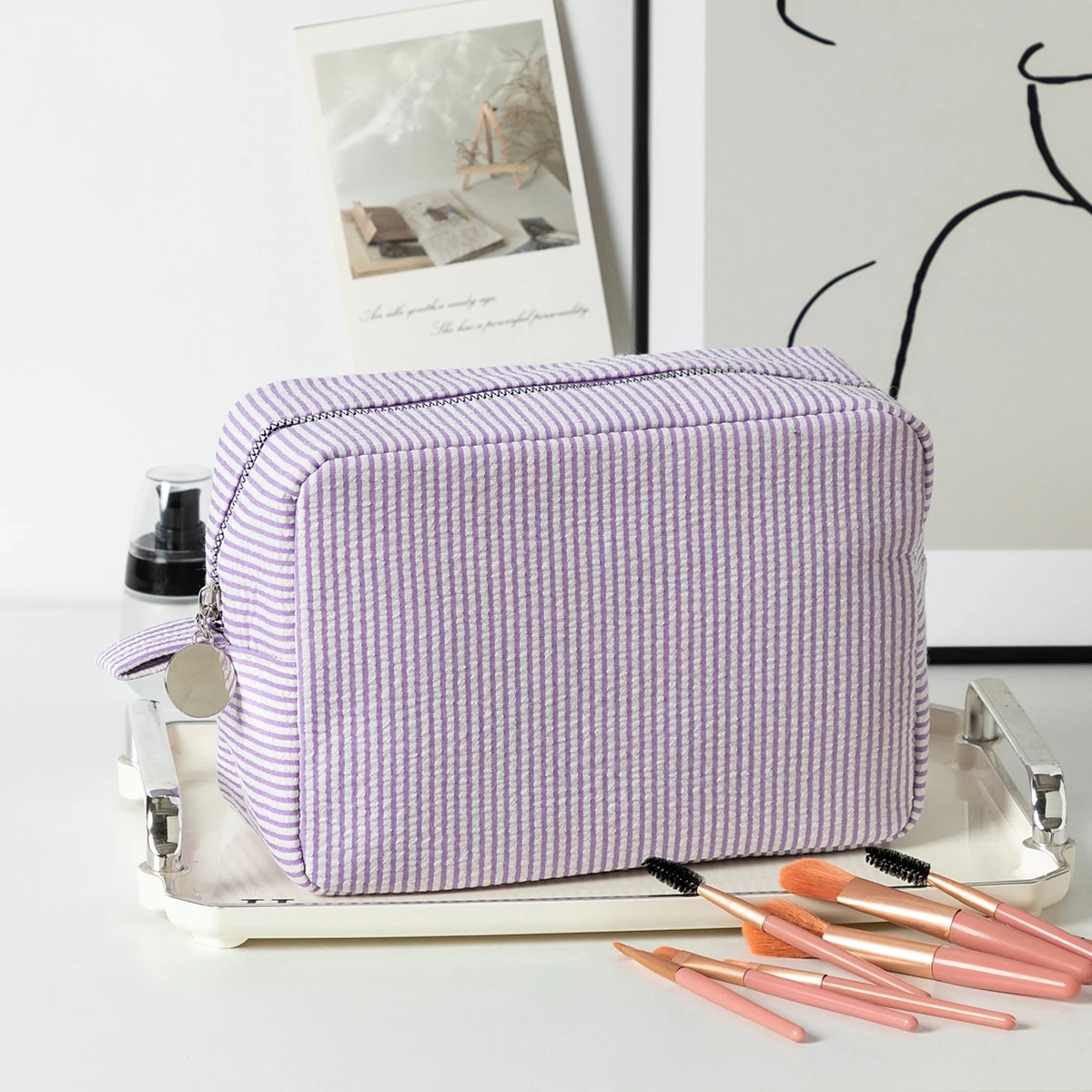 Striped Large Capacity Cotton Toiletry Bag - Image 12