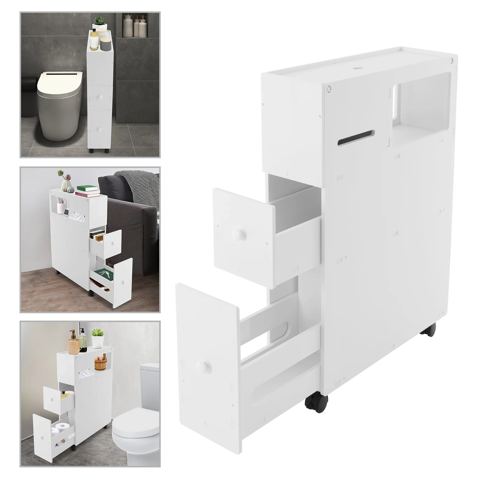 Slim Rolling Bathroom Storage Cabinet - Image 7