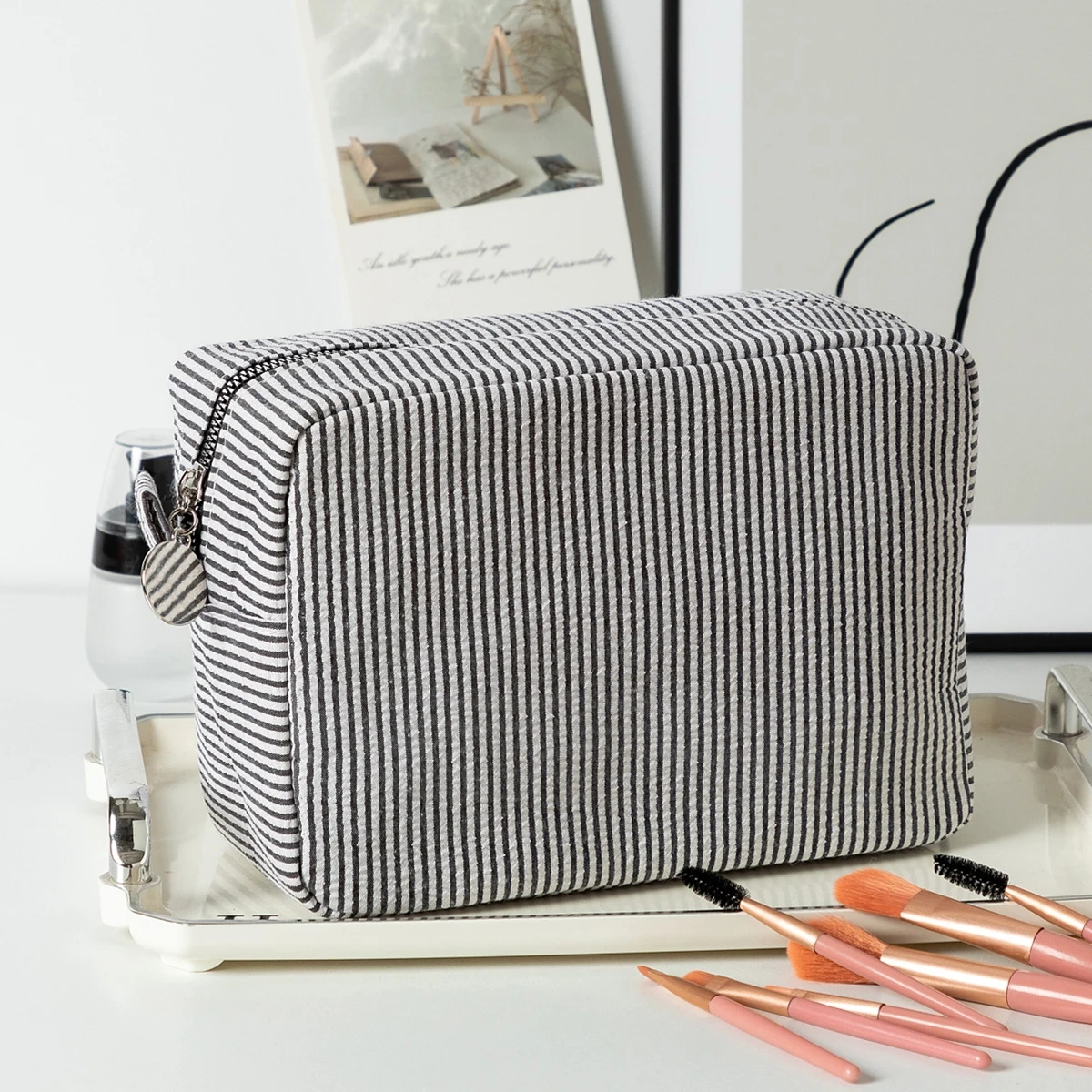 Striped Large Capacity Cotton Toiletry Bag - Image 7