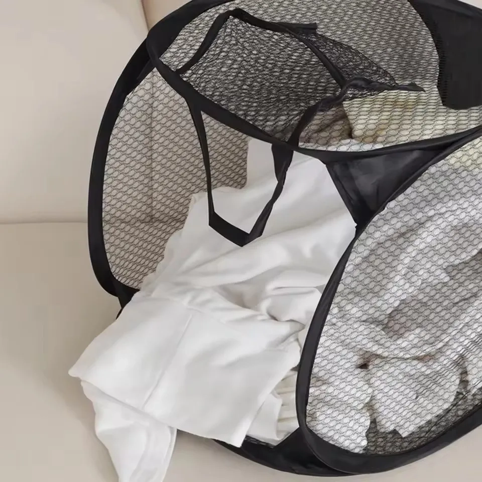 Folding Mesh Laundry Sorting Basket with Frame - Image 4