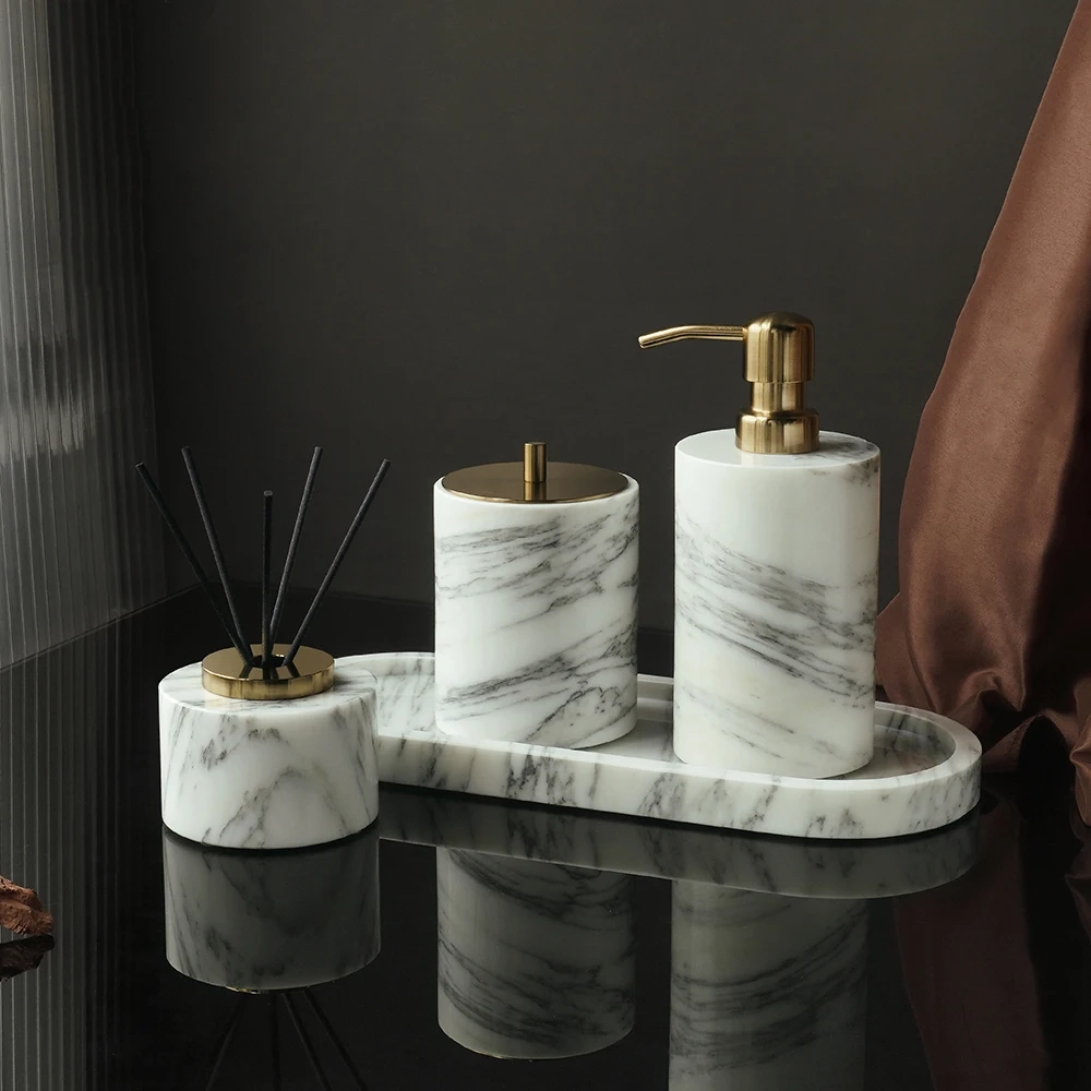 White Arabescato Marble Bathroom Accessory Collection - Image 3