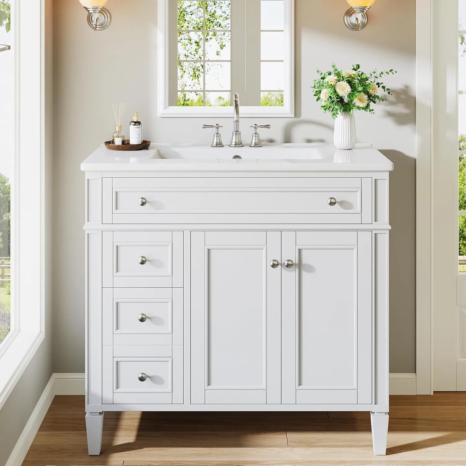 36-Inch Freestanding Bathroom Vanity with Sink, 4 Drawers and 2 Doors