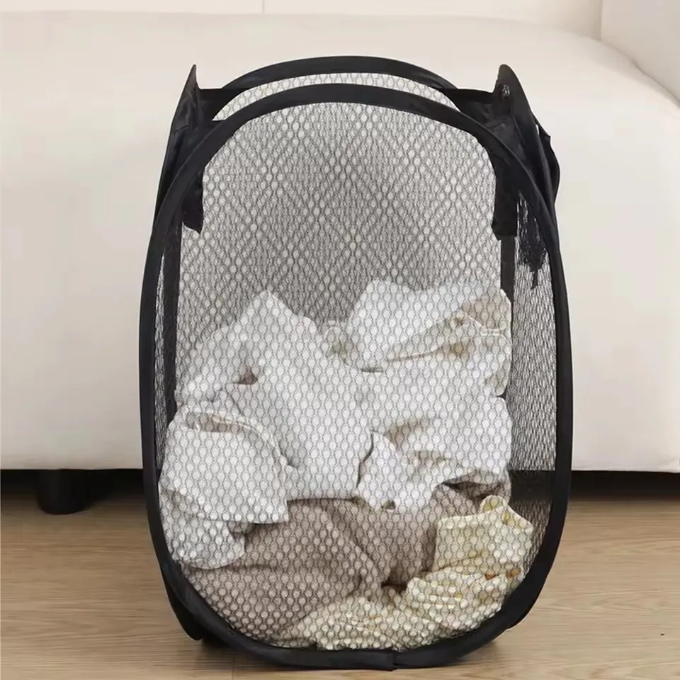 Folding Mesh Laundry Sorting Basket with Frame