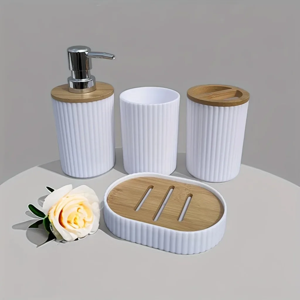 4-Piece Bamboo Accent Bathroom Essentials Set - Image 5