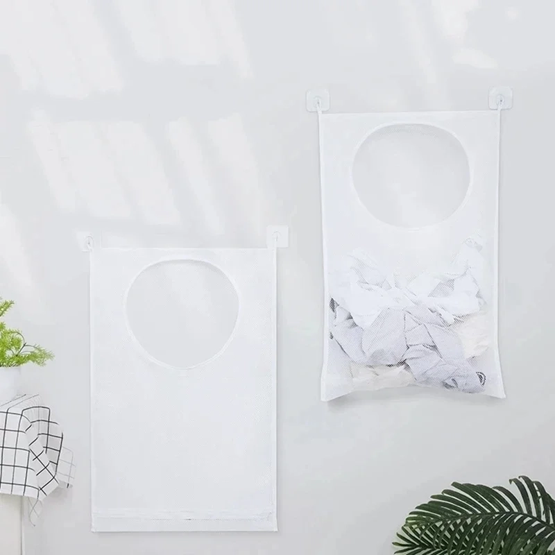Wall Hanging Foldable Mesh Laundry Storage Bag with Hook - Image 5