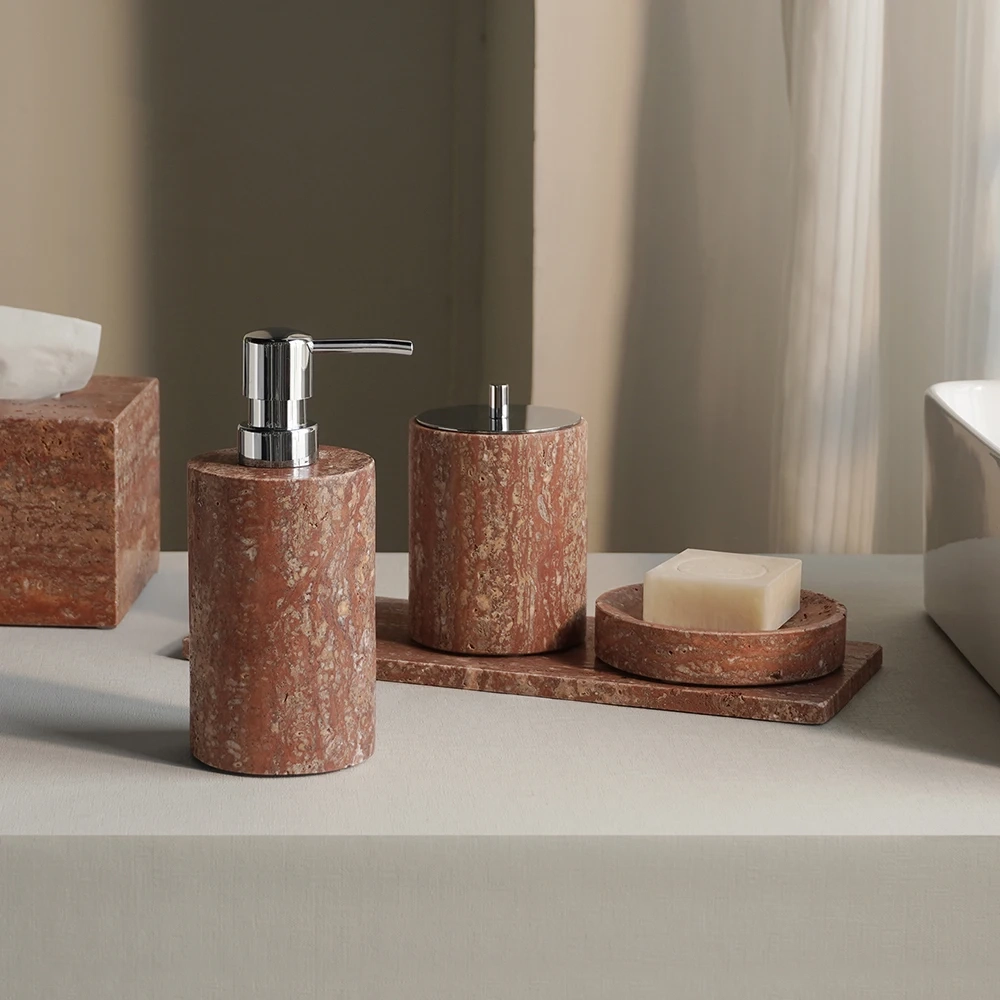 Red Travertine Bathroom Accessory Collection - Image 4