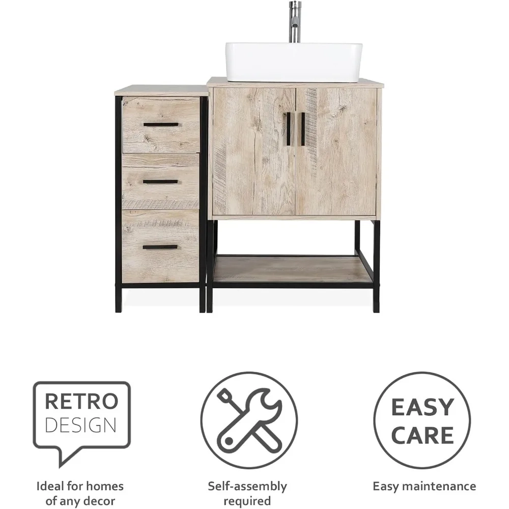 36-Inch Bathroom Vanity Cabinet with Vessel Sink and Side Storage - Image 3