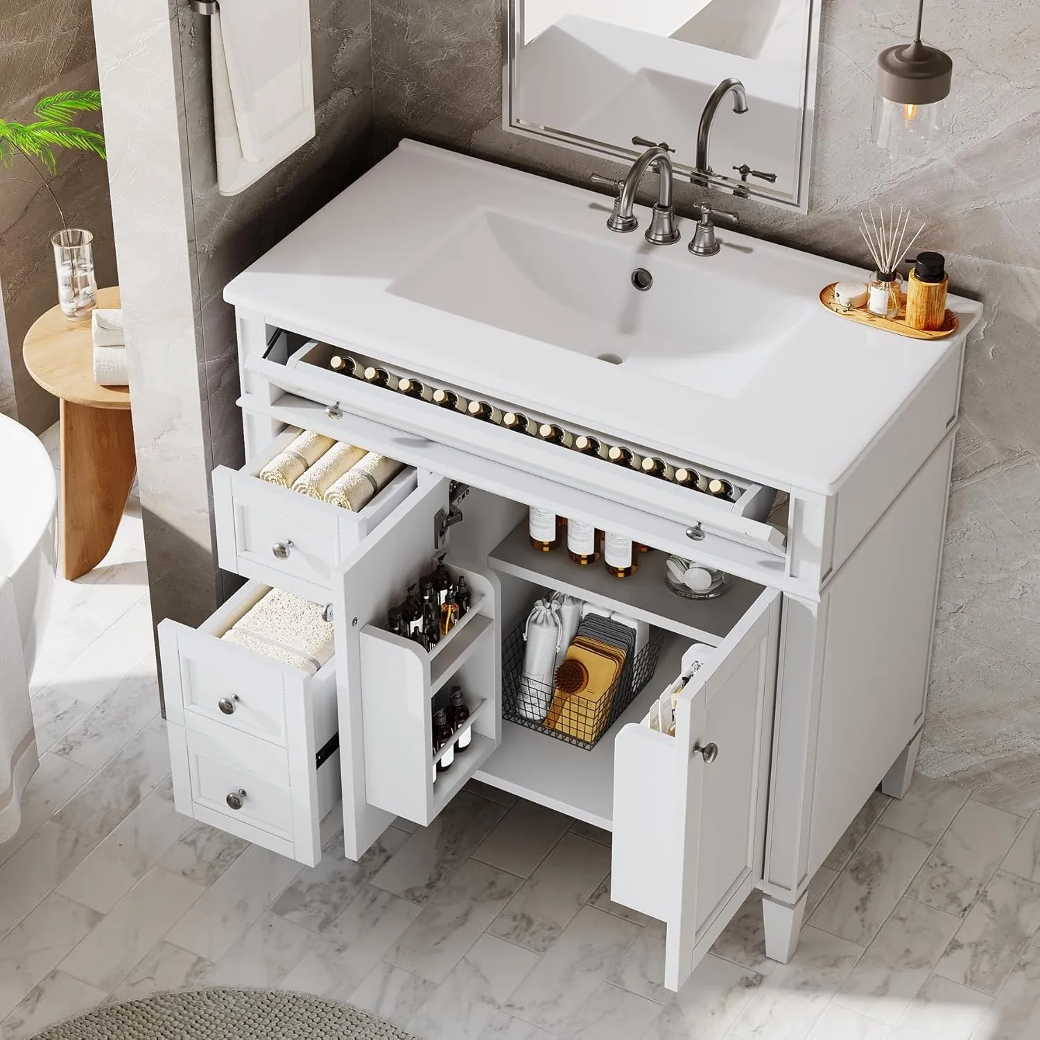 36-Inch Freestanding Bathroom Vanity with Sink, 4 Drawers and 2 Doors - Image 4