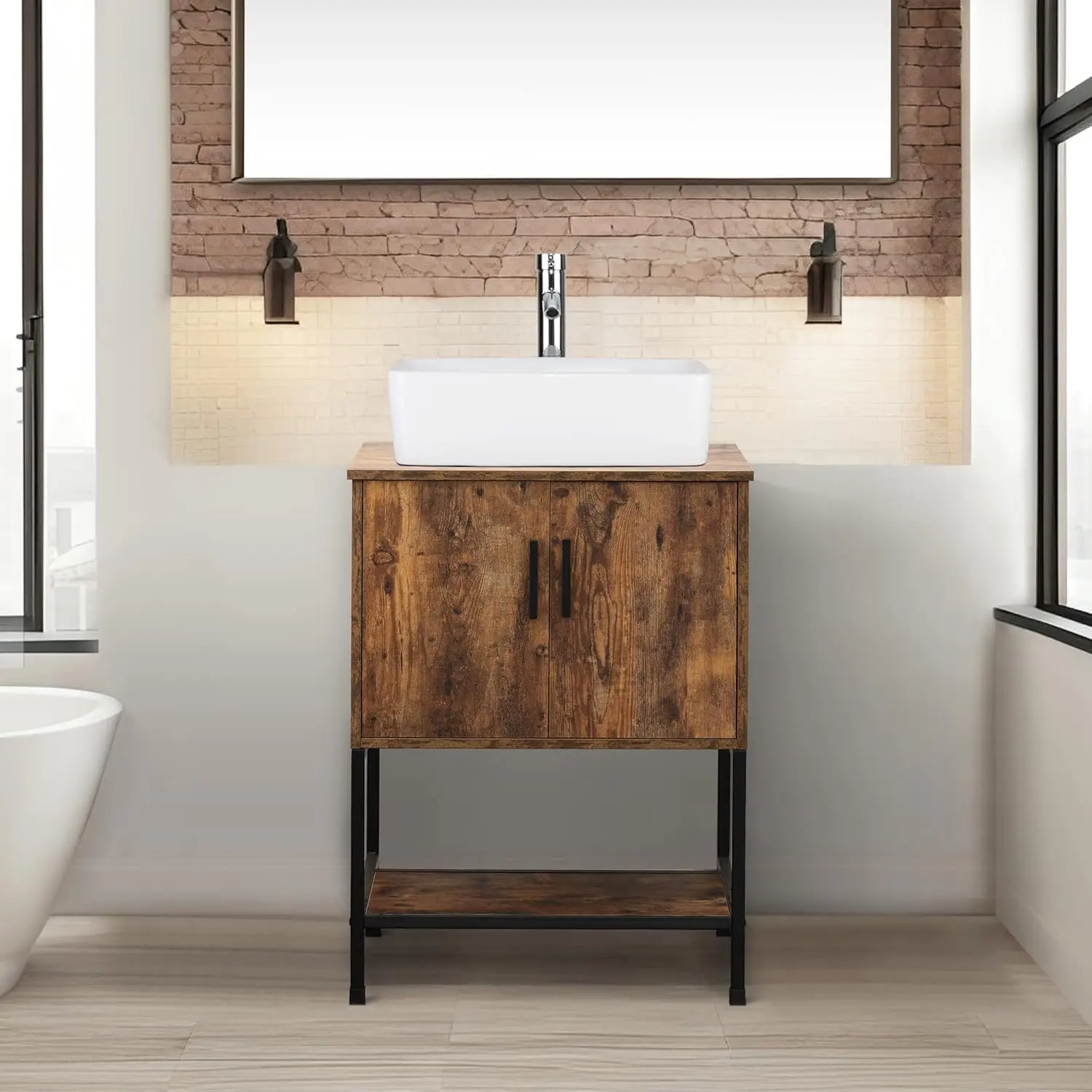 24-Inch Rustic Brown Bathroom Vanity with Vessel Sink Option and Open Shelf - Image 12