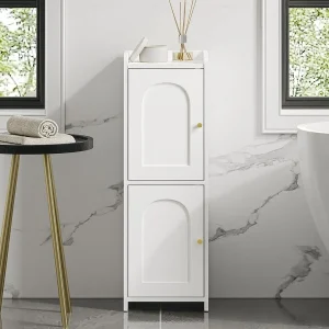 Small Corner Bathroom Storage Cabinet with 2 Doors and Adjustable Shelf