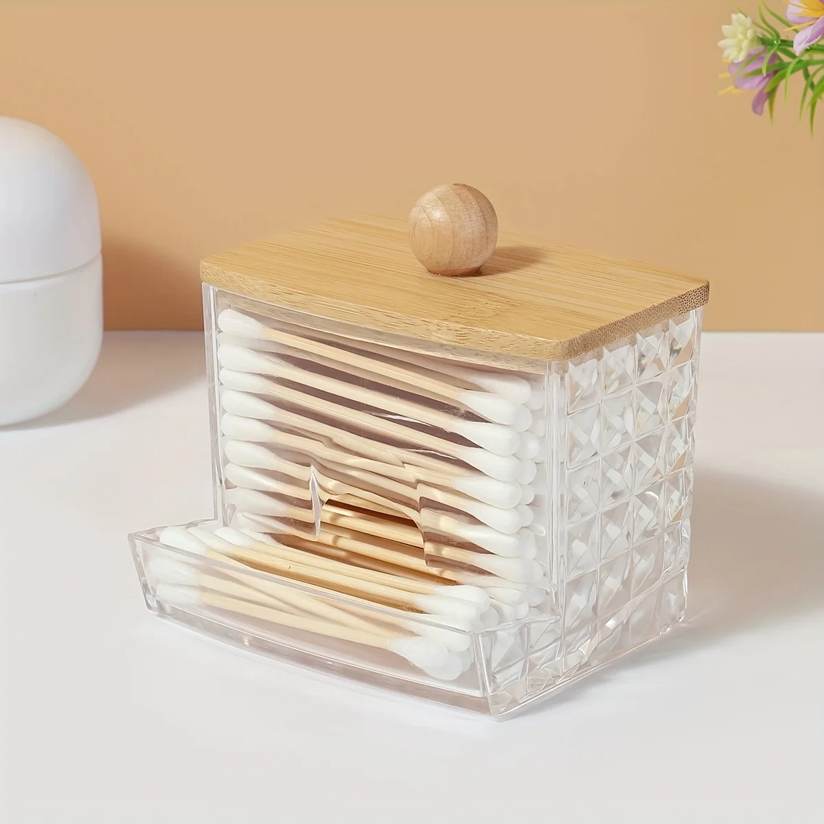 Diamond Pattern Cotton Swab and Cotton Ball Holder - Image 3