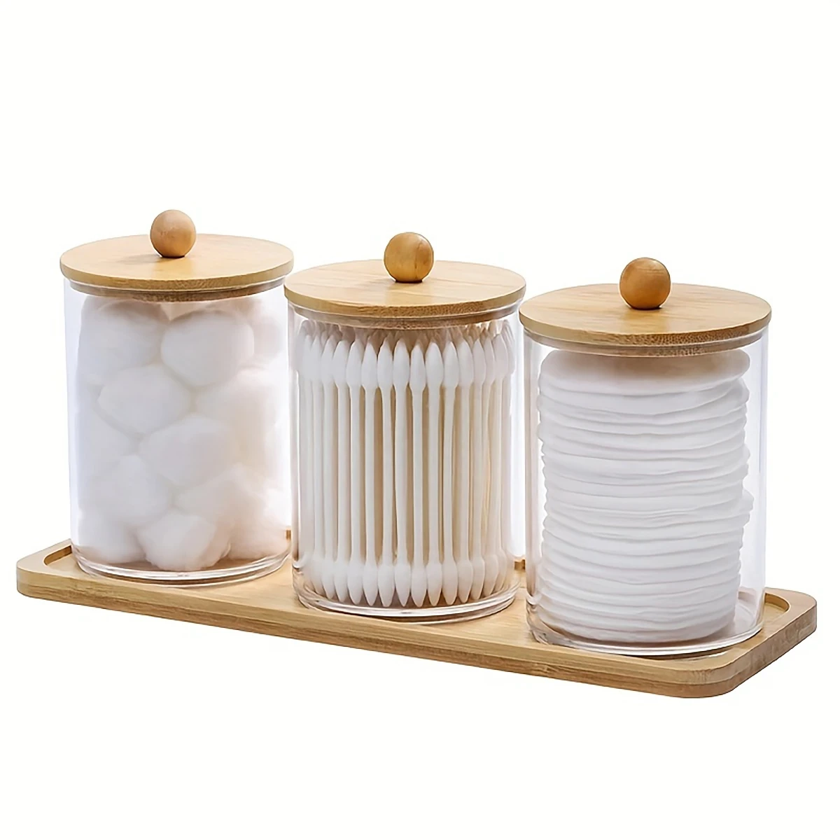 Clear Cotton Swab and Pad Holder Set with Tray - Image 7