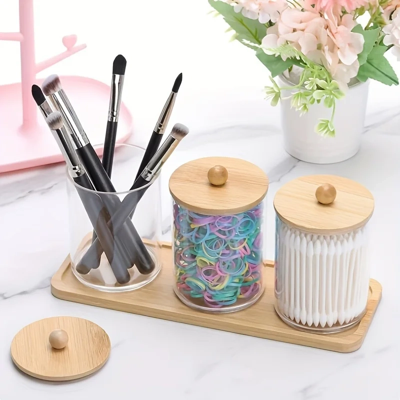 Clear Cotton Swab and Pad Holder Set with Tray - Image 3