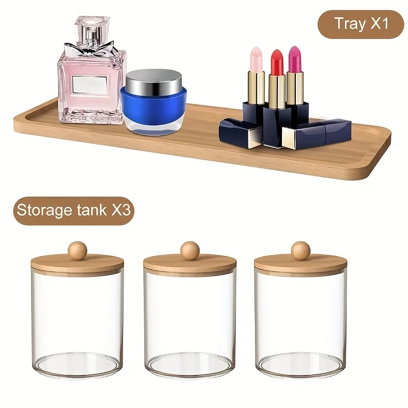 Clear Cotton Swab and Pad Holder Set with Tray - Image 4
