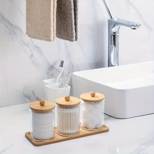 Clear Cotton Swab and Pad Holder Set with Tray
