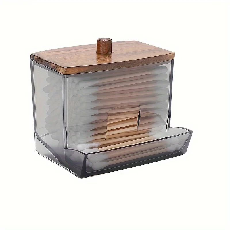 Clear Cotton Swab Holder with Bamboo Lid - Image 9