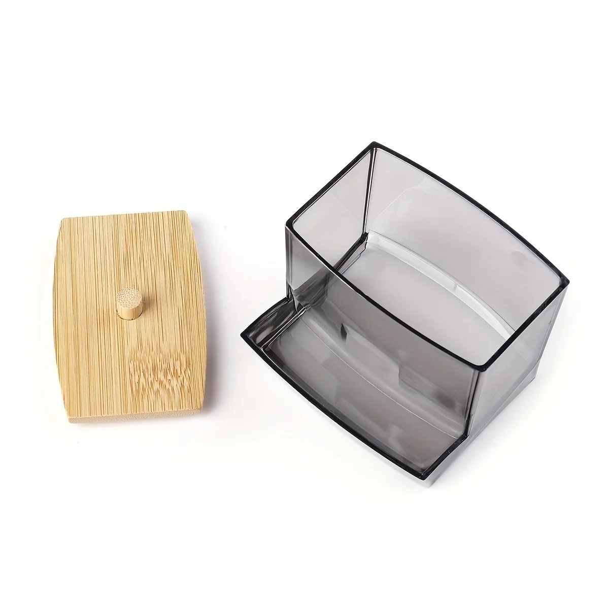 Clear Cotton Swab Holder with Bamboo Lid - Image 4