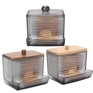 Clear Cotton Swab Holder with Bamboo Lid