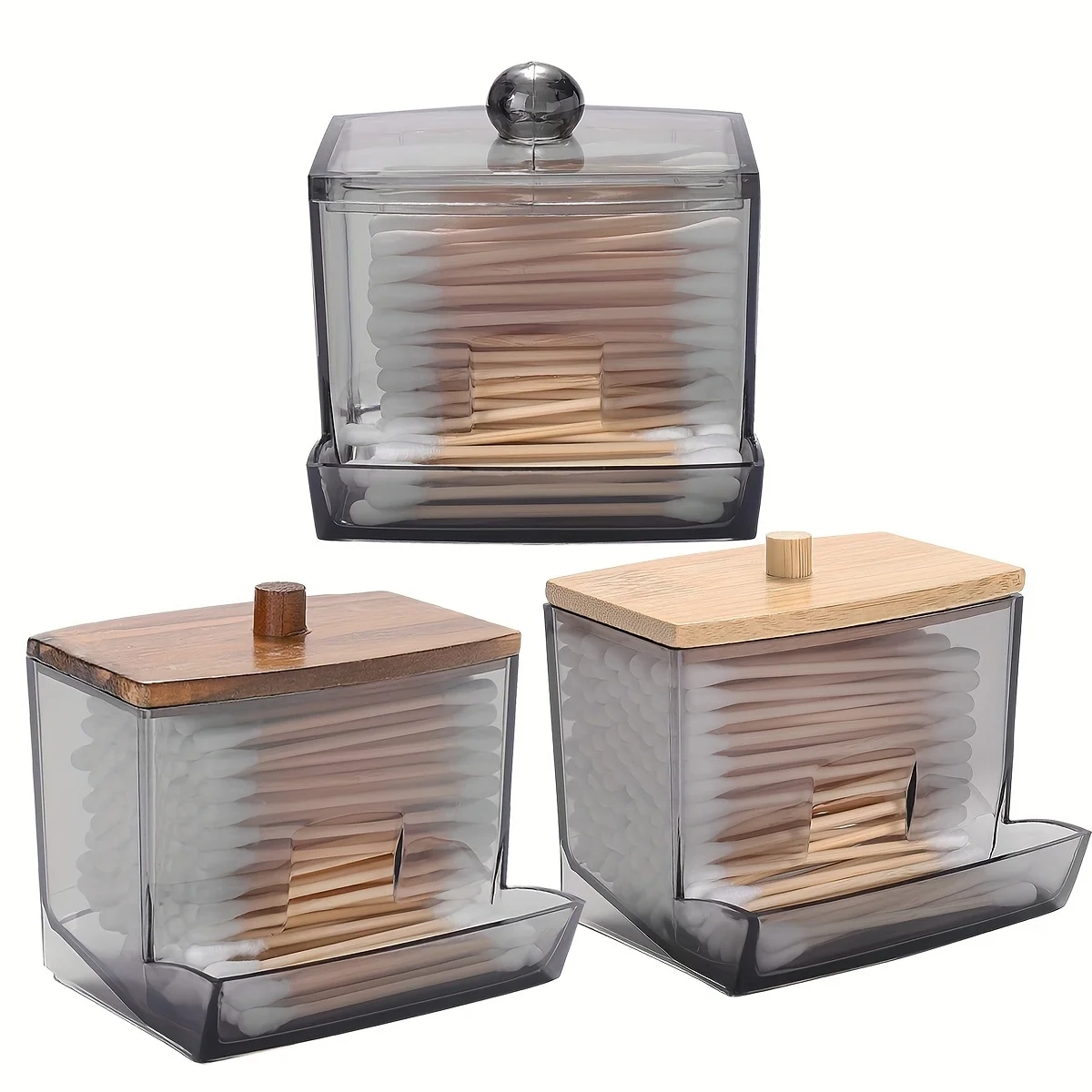 Clear Cotton Swab Holder with Bamboo Lid