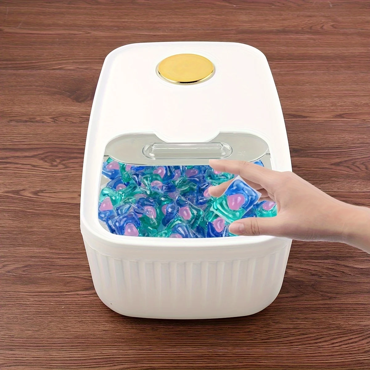 Laundry Pod Storage Container with Slide Lid