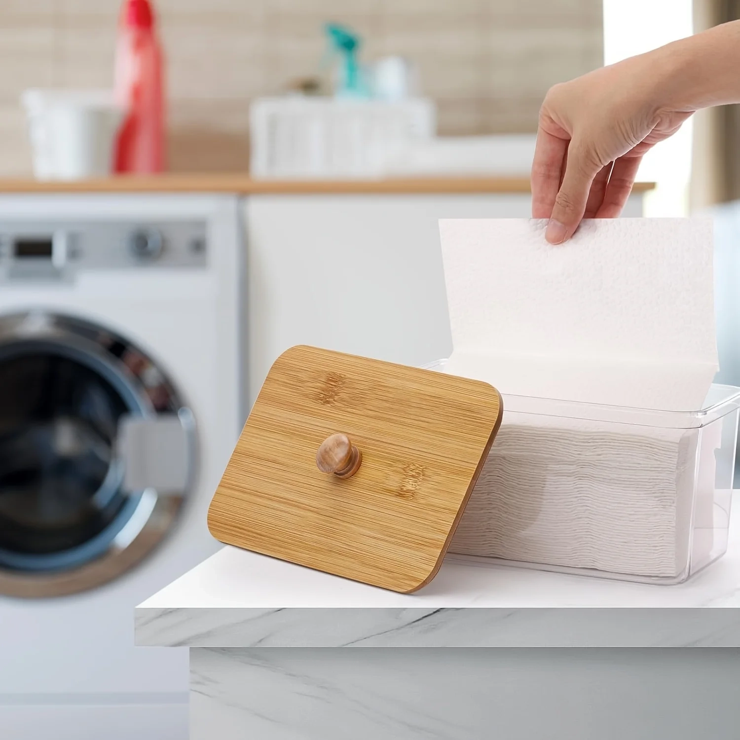 Clear Dryer Sheet Holder with Bamboo Lid - Image 2