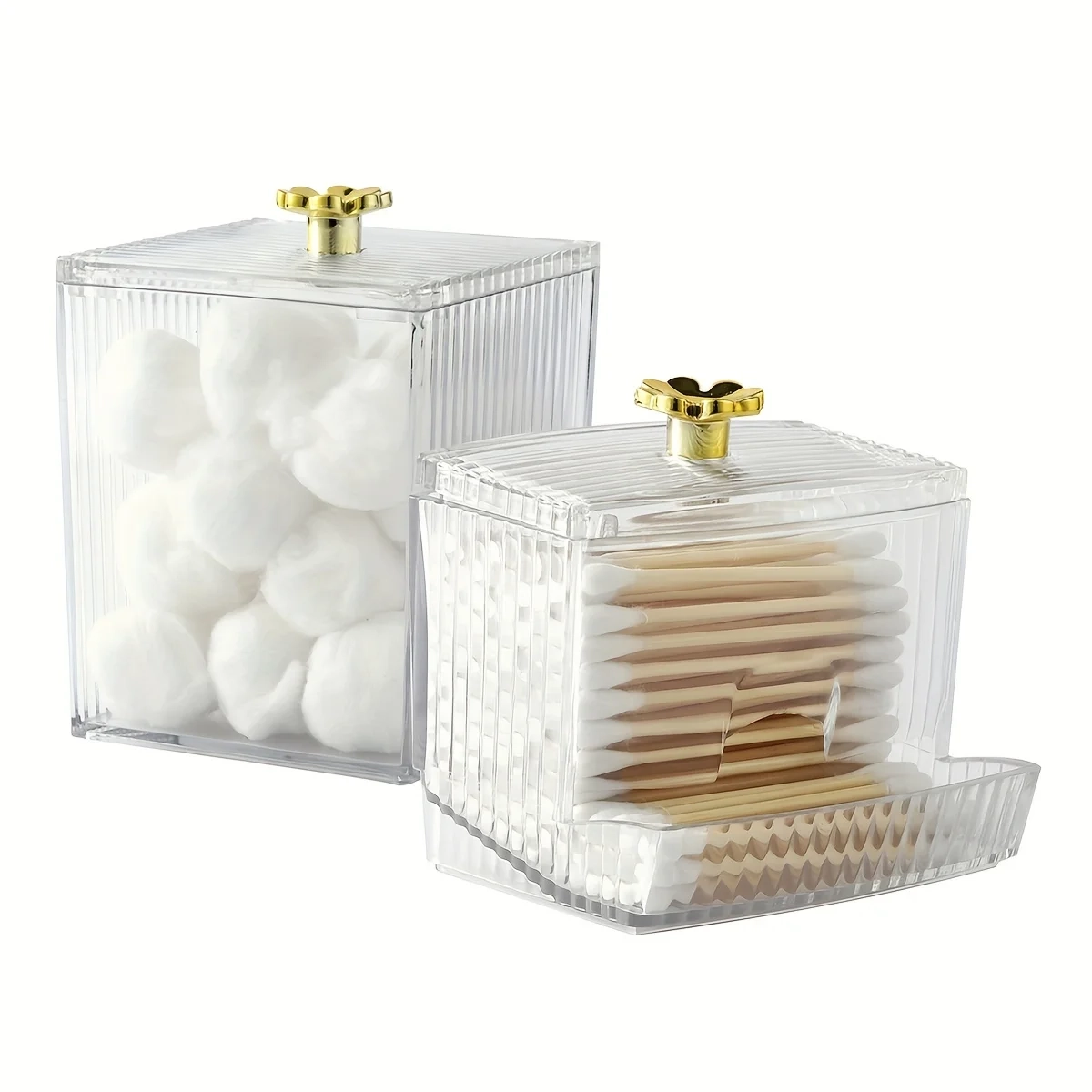 Clear Cotton Swab and Pad Organizer Jar Set - Image 2