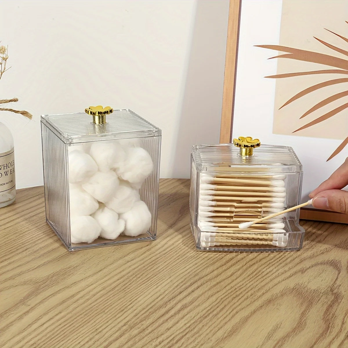 Clear Cotton Swab and Pad Organizer Jar Set
