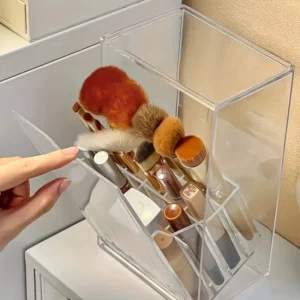 Clear Flip-Top Makeup Brush Organizer Box