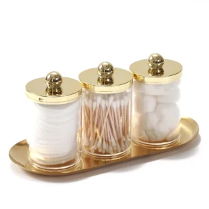 Clear Qtip Holder Set with Gold Tray