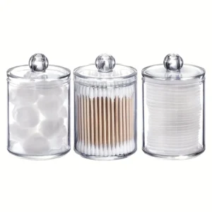 Clear Cotton Swab and Pad Holder Jar Set