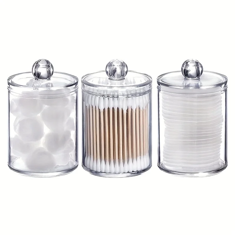 Clear Cotton Swab and Pad Holder Jar Set