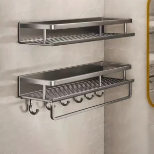 No-Drill Aluminum Corner Shower Shelf