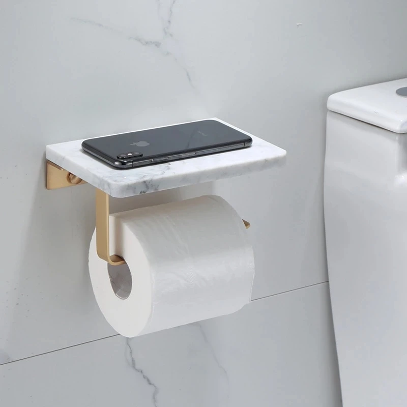Marble Toilet Paper Holder with Shelf - Image 4
