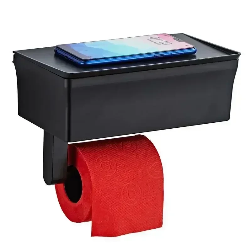 Adhesive Toilet Paper Holder Box with Shelf - Image 2