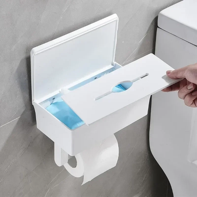 Adhesive Toilet Paper Holder Box with Shelf - Image 3