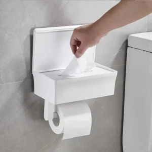 Adhesive Toilet Paper Holder Box with Shelf