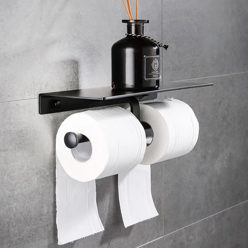 Double Toilet Paper Holder with Phone Shelf - Image 2