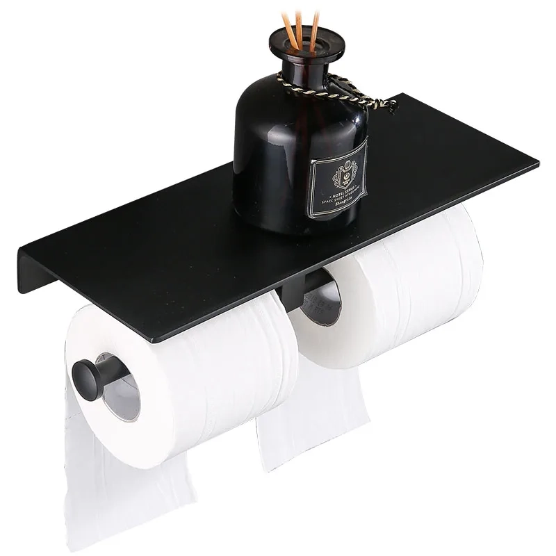 Double Toilet Paper Holder with Phone Shelf