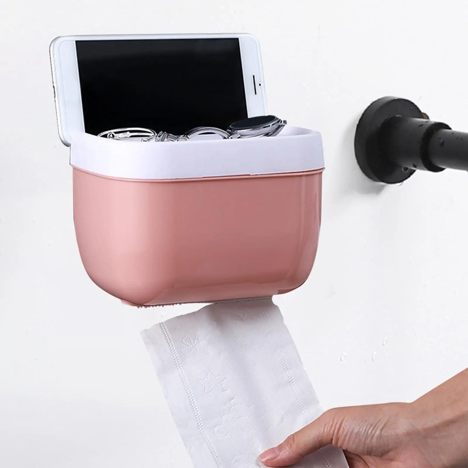 No-Drill Toilet Paper Holder Box with Shelf - Image 9