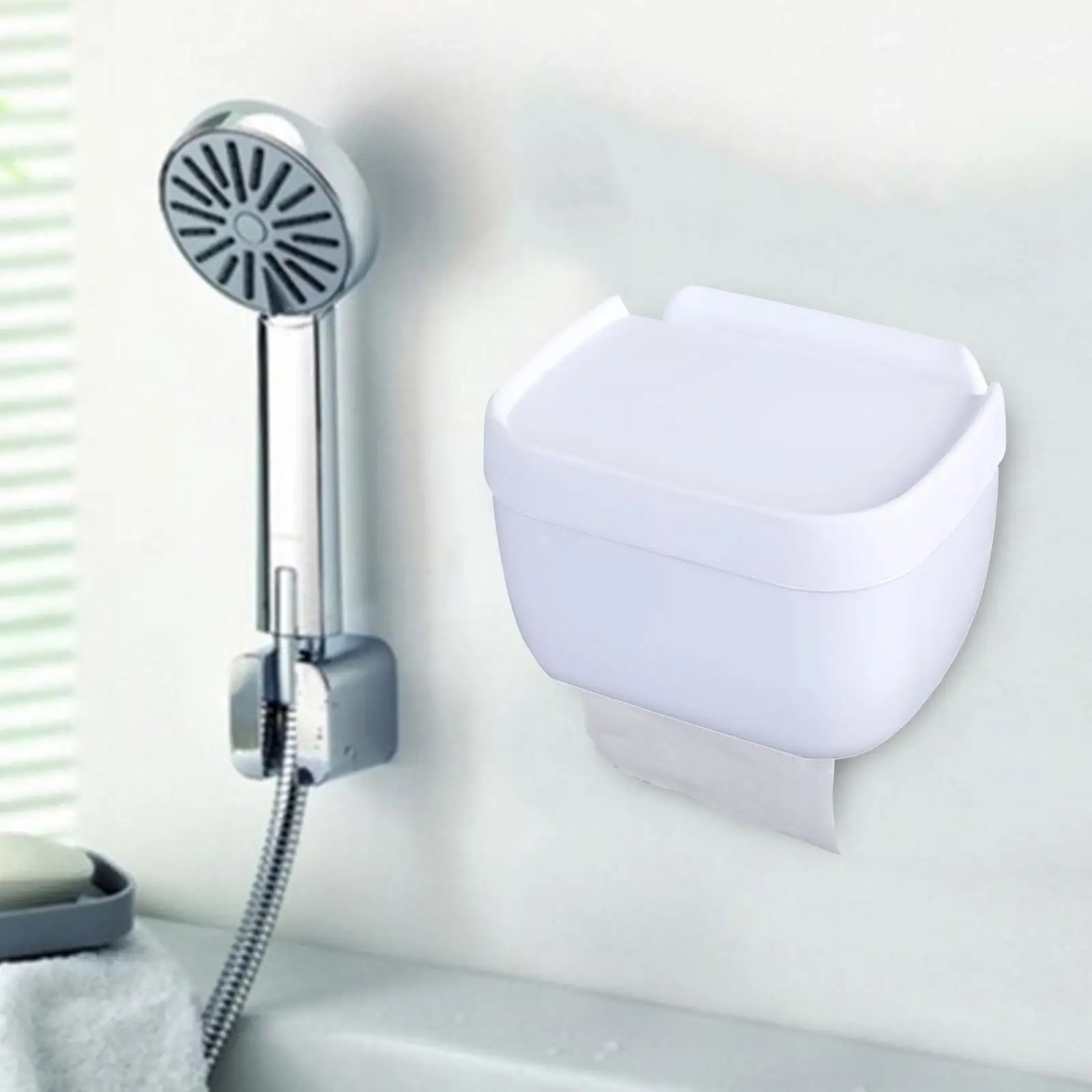 No-Drill Toilet Paper Holder Box with Shelf - Image 7
