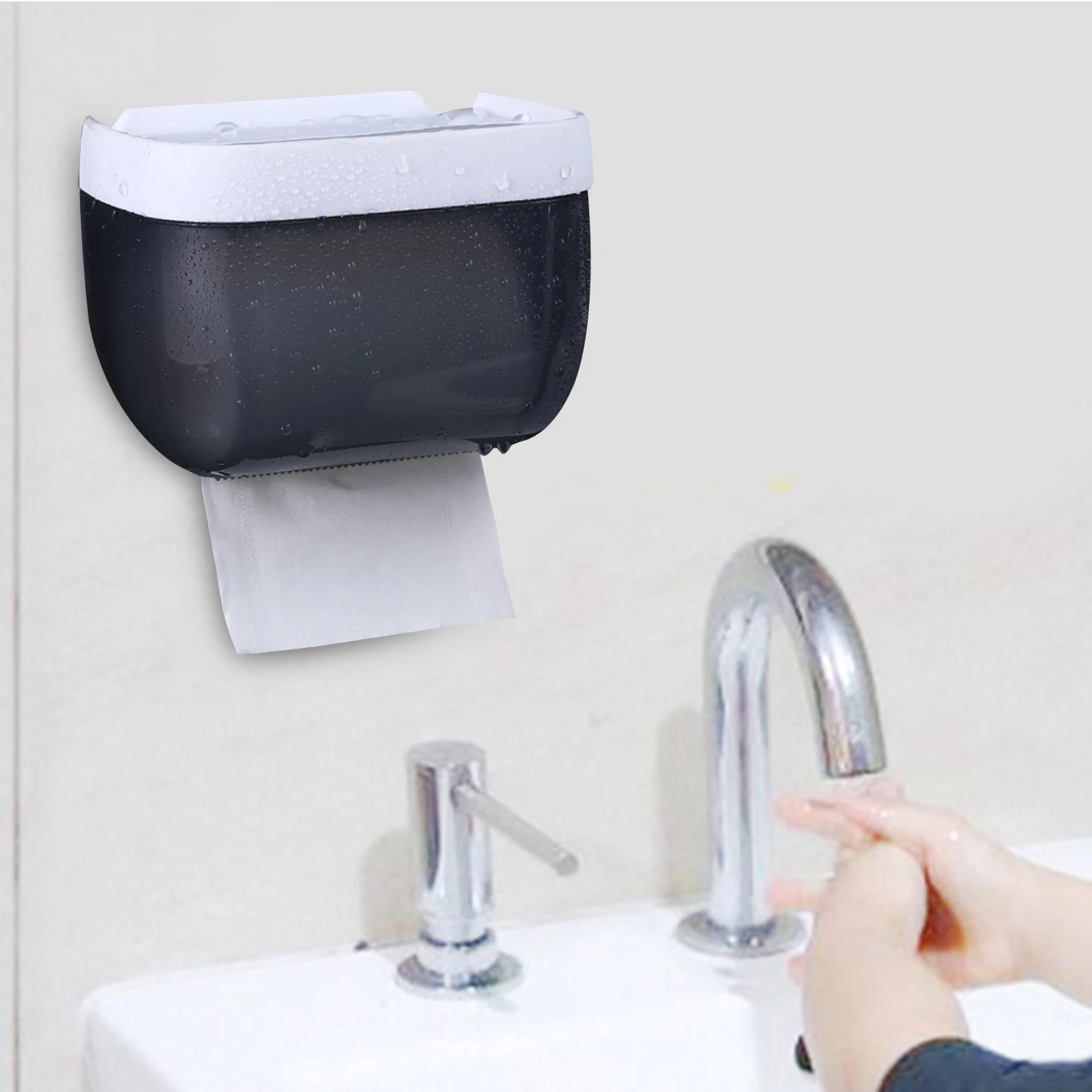No-Drill Toilet Paper Holder Box with Shelf - Image 2