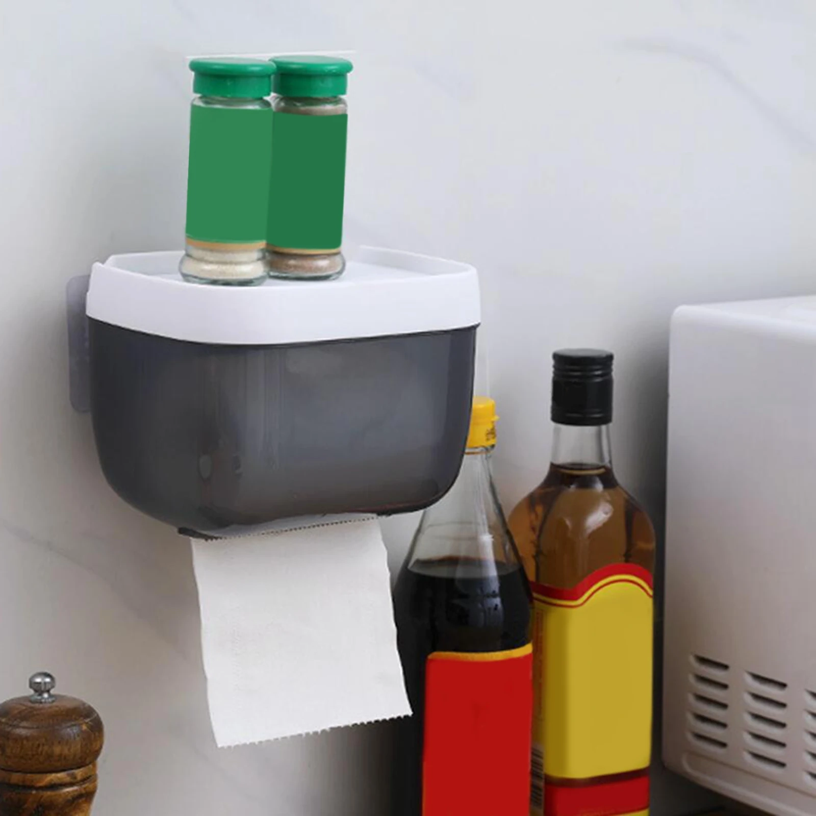 No-Drill Toilet Paper Holder Box with Shelf - Image 4
